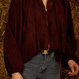 SHERRY BROWN SUEDE ZIP BLOUSE