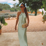 LUCIA MINT GREEN SATIN HALTER DRESS