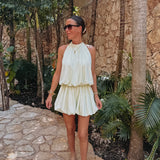 RAFAELA MINT GREEN HALTER DRESS