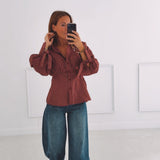 HARRIET BURGUNDY CHECKERED BLOUSE