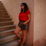 BROWN LEOPARD SHORT 503