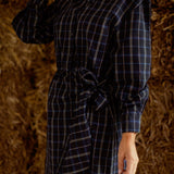 VIORA DARK BLUE CHECKERED DRESS