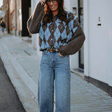 PHAEDRA LIGHT BLUE/TAUPE ARGYLE CARDIGAN