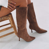 PIA TAUPE SUEDE HEEL BOOTS