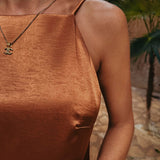 MELOSA TERRACOTTA SATIN PEARL DRESS PRE-ORDER