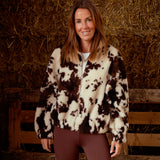 ODETTA BROWN/ECRU COW PRINT TEDDY JACKET