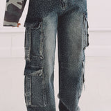 BLUE RHINESTONE CARGO JEANS A3310