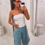MAITHE ECRU POLKADOTS BUSTIER TOP