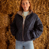 TRUDY DARK BLUE/TAUPE REVERSIBLE PUFFER JACKET