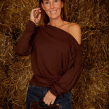 WAVERLY BROWN DRAPED LONGSLEEVE SHIRT