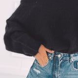 FALL IS COMING BLACK CUT-OUT SWEATER