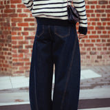 DARK BLUE BARREL JEANS V1121