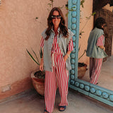 NOURIA RED STRIPED TWO-PIECE SET