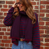 LOTTIE BORDEAUX/DARK BLUE STRIPED SWEATER