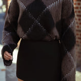 STAY COSY TAUPE ARGYLE SWEATER