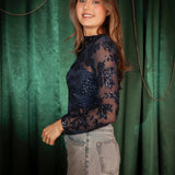 HO HO HOLIDAY DARK BLUE SEQUIN BLOUSE