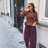 VIOLA BURGUNDY CHECKERED BLOUSE