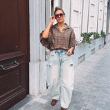 IDRA GREEN/BROWN CHECKERED BLOUSE