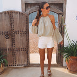 JESSIBEL TAUPE CUT-OUT BLOUSE