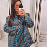 CHARLOTTE BLUE/BROWN CHECKERED  BLAZER