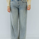 LIGHT BLUE RHINESTONE WIDE LEG JEANS A3022