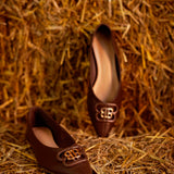 BENNETT POINTED BROWN LEATHER FLATS