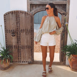 JESSIBEL TAUPE CUT-OUT BLOUSE