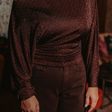 TINSEL TWINKLE BROWN RHINESTONE BLOUSE