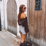 VIXIE BROWN SWEATER WITH A BUILT-IN NECKLACE