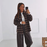 GREET BURGUNDY CHECKERED RHINESTONE BLOUSE