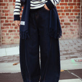 DARK BLUE BARREL JEANS V1121