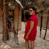 CALIENTE RED DENIM DRESS