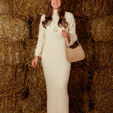 LEONA LONG BEIGE RIBBED DRESS