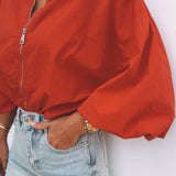 GONZALEZ RED ZIP BLOUSE