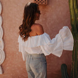 FARASHA WHITE LAYER OFF SHOULDER BLOUSE