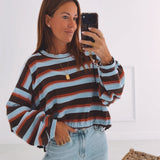 JUNA LIGHT BLUE/BROWN STRIPED SWEATER