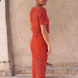 KHALILA TERRACOTTA CROCHET TWO-PIECE SET
