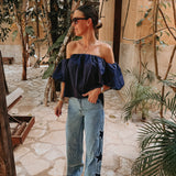 HOLA DARK BLUE OFF SHOULDER TOP