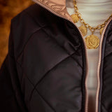 TRUDY DARK BLUE/TAUPE REVERSIBLE PUFFER JACKET