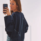 ANNELIES DARK BLUE FRINGE SWEATER
