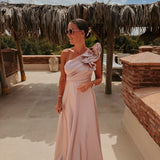 TINGHIR OLD PINK SHINY ONE SHOULDER DRESS