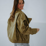 EVELYNE OLIVE GREEN SHINY LEATHER JACKET