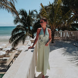 CORAZON DE MEXICO MINT GREEN SATIN HALTER DRESS