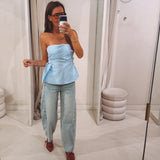 CHARLIE LIGHT BLUE STRAPLESS TOP