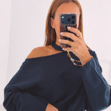 SAAR DARK BLUE CUT-OUT SWEATER