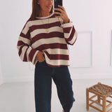 EMY ECRU/BORDEAUX STRIPED SWEATER