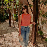 LUJOSA ORANGE/PINK CROCHET TOP