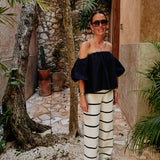 RIVIERA ECRU/DARK BLUE STRIPED PANTS