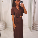 ISOLDE BROWN LINEN TWO-PIECE SET