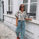 PIPPA KHAKI/WHITE STRIPED BLOUSE